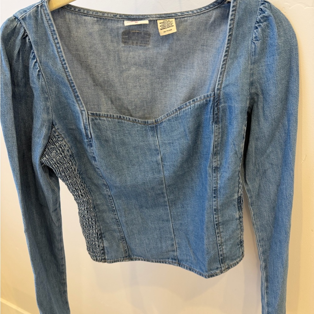 Levi's Light Blue Denim Square Neck Long Sleeve Top